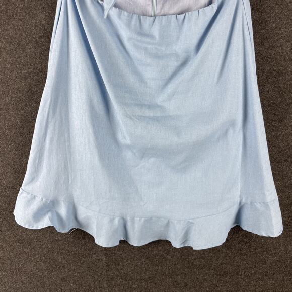 P Cill Linen Blend Mini Dress Womens Large Blue Tie Front Ruffle Cut Out NEW - Picture 3 of 13